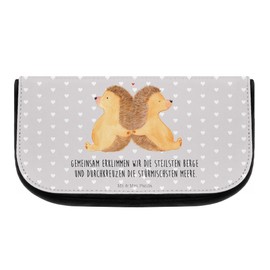 Mr. & Mrs. Panda Hedgehog Hand Holding Cosmetic Bag, gray, Hand Drawn