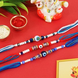 TIED RIBBONS Bhai Dooj Rakhi for Brother (Set of 3) | Bhai Dooj Roli Rakhi Set for Brother | Rakhi Card | Tikka Bhai Dooj - Rakhi Bracelet for Brother | Evil Eye Rakhi | Rakhi Gifts for Brother