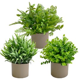 LADADA Artificial Mini Fake Potted, 3 Packs of Medium-Sized Eucalyptus Potted Plants Fake Decorative Grass Plants, Used for Home Decoration, Indoor, Office, Desk, Dining Table Decoration
