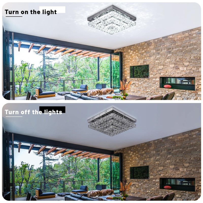 Cainjiazh 11.8" Crystal Chandelier LED Crystal Flush Mount Ceiling Light