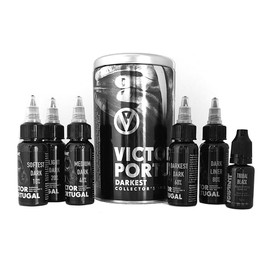 Victor Portugal Darkest Tattoo Ink Set - 5 Uniquely Dark Shades and Bonus 1/2 Ounce Tribal Black