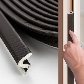 Weather Stripping Door Seal Strip 26FT Door Soundproofing V-Shape Sound Proof Door Sealers for Door Frame, Door Insulation Strip for Large Gap，Brown