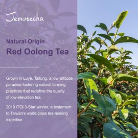 Jemutecha Red Oolong 20 Tea Bags, Exclusive Handpicked Oolong & Black Tea Blended, Organic Award-Winning Tea, Caffeinated, Non-GMO, Premium Taiwanese Asian Tea Rich in Antioxidants & Support Digestion