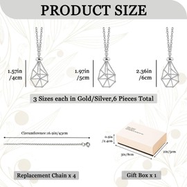 ZYNERY 6 Pcs Adjustable Crystal Necklace Holder, Crystal Holder Necklace Cage, Stainless Steel Crystal Stone Holder Necklace for Jewelry Making with Gift Box