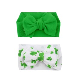 Koolgil Baby Girl's 8'' St. Patrick's Day Soft Large Bowknot Nylon Printing Headband Toddler Hairband Set of 2 (2- Green Clover, One Size)