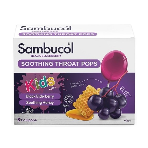 Sambucol *Sambucol Soothing Throat Pops for KIDS 8 Lollipops - Expiry 04/24