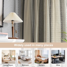 ColorBird Farmhouse Boho Curtains 2 Panels, Stripe Linen Curtains 63 inch Length, Semi Blackout Room Darkening Curtains Outdoor Window Drapes for Bedroom Door Living Room Closet
