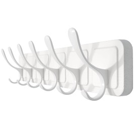 SKOLOO Coat Rack Wall Mount - Wooden White Wall Coat Hook, Wall Coat Hanger Rack with 6 Hooks for Hanging Coats, Hats, Clothing, Scarfs, White