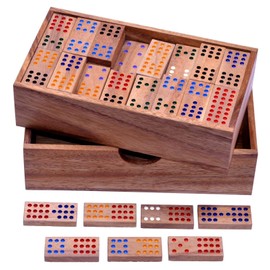 LOGOPLAY Domino Double 12 Tile Game Wooden Board Game with 91 Tiles