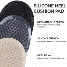 2 Pairs Heel Cushion Cups, Silicone Heel Pad Anti-Slip, Heel Support Inserts for Plantar Fasciitis Achilles Tendonitis, Black