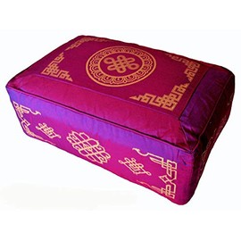 Boon Decor Meditation Cushion - Rectangular Zafu Buckwheat & Kapok Fill (Eternal Knot Magenta)