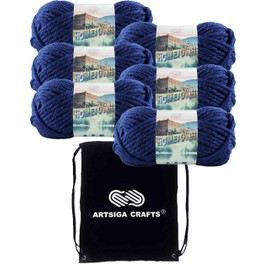 Lion Brand Hometown Fort Worth Blue 135-109 (6-Skeins - Same Dye Lot) #6 S Bulky Acrylic Yarn for Crocheting and Knitting with Project Bag