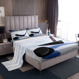 Feelyou Ice Hockey Bed Sheet Winter Ice Sports Theme Sheets Set Twin Size for Kids Boys Girls Teens Hockey Player Bed Sheets Set White Winter Sports Hobby Bedding Set Room Decor, Easy Wash