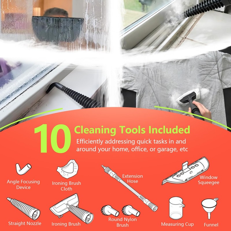 VeRosky Handheld Steam Cleaner, Pressurized Multi-Surface Steam Cleaner for Home