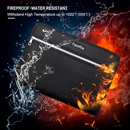 Tamfile Fireproof Waterproof Safe Expanding File Folder Accordion Document Organizer with 24 Pockets Portable Money File Bag Filing Holder and Color Lables/3Zippers A4 Letter Size (Black,14.3" 9.8")