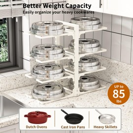 Fovkdcvw Adjustable Pots and Pans Organizer Under Cabinet, 8-Tier Pot and Pan Organizers Inside Cabinet, Kitchen Cabinet Organizers and Storage, White