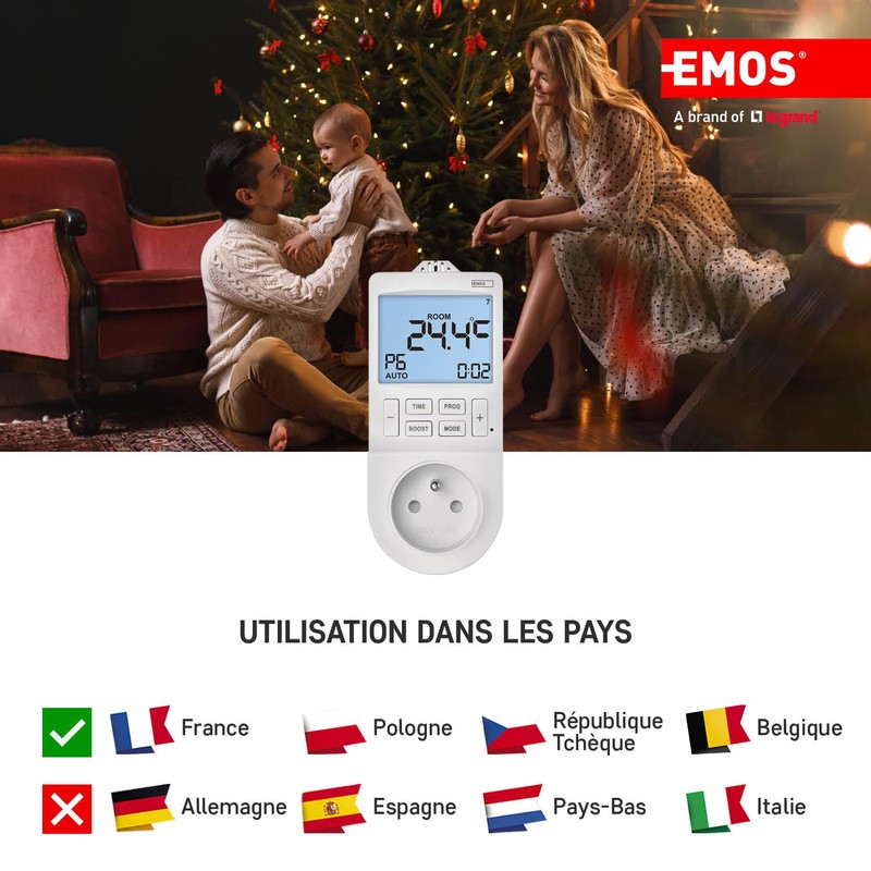 EMOS 2-in-1 Socket Thermostat and Timer, Digital Room Temperature Controller