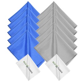 Eco-Fused Microfiber Cleaning Cloths - 10 Colorful Cloths and 2 White Cloths - Ideal for Cleaning Glasses, Spectacles, Camera Lenses, iPad, Tablets, Phones, LCD Screens (Blue/Grey)