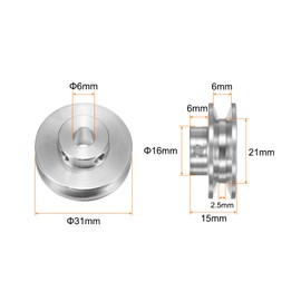 QUARKZMAN Set of 2 V-type pulleys 6 mm bore 31 mm outer diameter single groove aluminium alloy for 3-5 mm PU round belt motor shaft drill