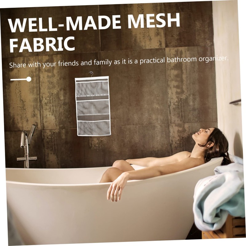 Ciieeo 1Pc White Hanging Bathroom Organizer with Mesh Pockets for