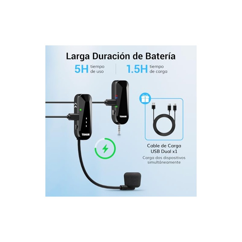 TONOR Auriculares con Micrófono Inalámbrico, Sistema de Auriculares con Micrófono