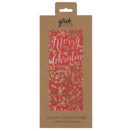 Merry Christmas Foliage Glick 4 Sheets Tissue Wrapping Paper 50 x 75 cm