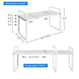 KIKIBRO Expandable Cabinet Shelf Organizer, Stackable Kitchen Pantry Counter Storage, Adjustable Closet Cupboard Stand Rack Risers Spice Organization, 80LBS Heavy Duty, White 3 Pack