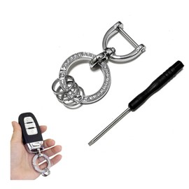 enconson Bling Key Chain with 3 Rings 360 Degree Rotation, Carabiner, Car, Motorcycle, Home, Women's, Jewelry, Silver