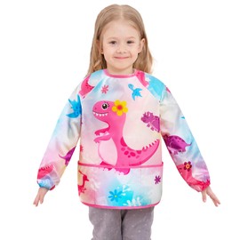 Grembiule da Pittura Bambini - Dinosauro Impermeabile Grembiule Pittura Bambini per Ragazzi Grembiulino Scuola Maniche Lunghe Grembiule da Artista per 4-7 anni Grembiule da Bambino con 3 Tasche