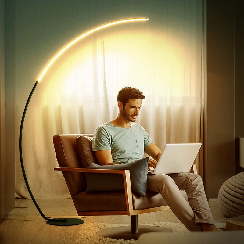 NUÜR Arc Floor Lamp, 67" Tall Black Gold LED Modern