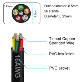 16 Gauge 6 Conductor Electrical Wire, 100FT 18AWG PVC Thermostat Wire, Low Voltage Landscape Wire, Flexible Cord for LED Lighting Strips Automotive Garden Bell Speaker