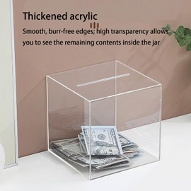 Clear Acrylic Money Box,Square Money Tin,Piggy Bank-Unopenable Savings Box