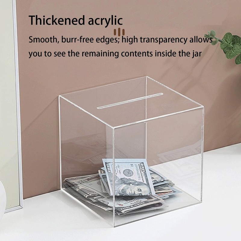 Clear Acrylic Money Box,Square Money Tin,Piggy Bank-Unopenable Savings Box