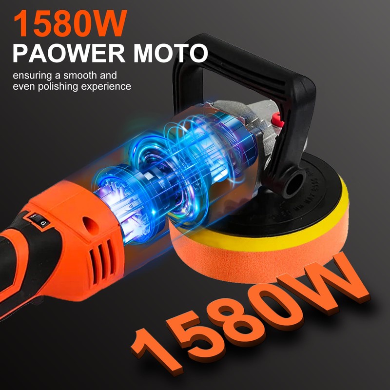 Buffer Polisher, Car Detailing Machine with Variable 7 Speeds Control,