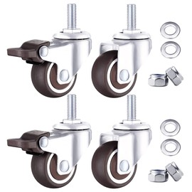 Screw Type Casters Set of 4 with Brakes, M6 Screws, 360° Rotation, Load Capacity, 141.2 lbs (64 kg), 360 Degree Rotation, Rubber Wheels, 1.25 Inches, Easy Installation, DIY Wheels 1.3 inches (32 mm)