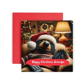 Huxters Christmas Cards for Grandpa – Napping Bear Happy Christmas Card for him and her Dad Daddy Grandad Grandpa Uncle Funny Card 14.8cm (Grandpa)