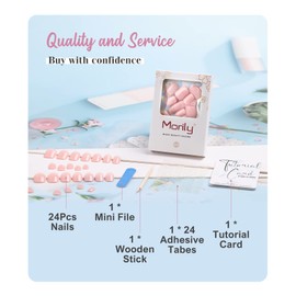 Morily Pink Press on Nails Short - Square Shaped Fake Nails for Women, Solid Color Squoval Glossy Stick on False Fingernails with Adhesive Tabs - 24Pcs in 12 Sizes