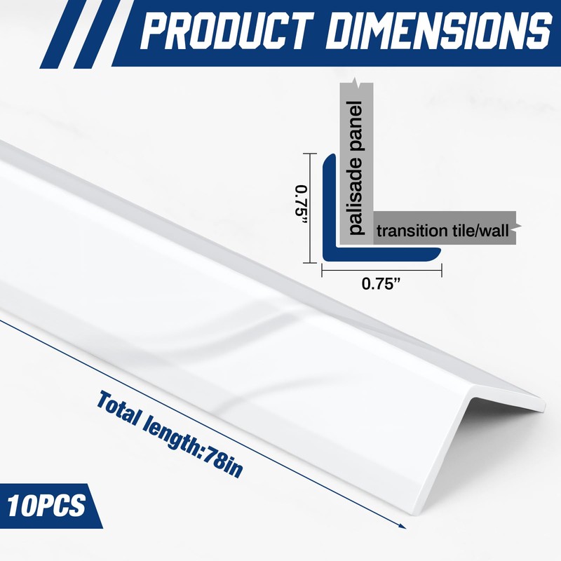 10 Pack 78 Inch Tile Edge L Trims, White Wall