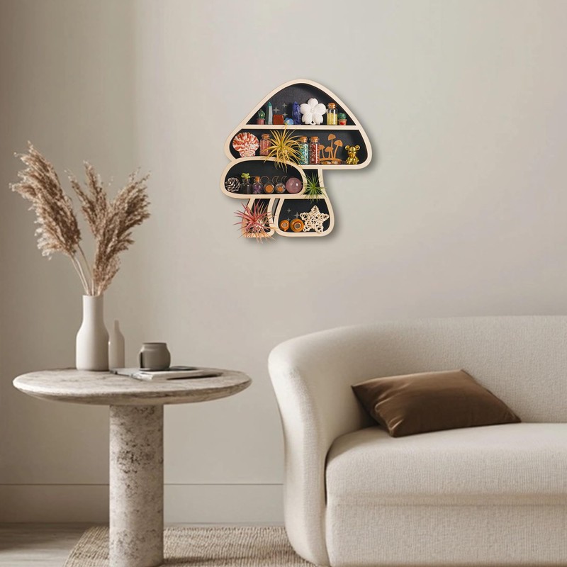 FNYDOX Cute Mushroom Decor, Wooden Floating Mushroom Shelf for Wall,