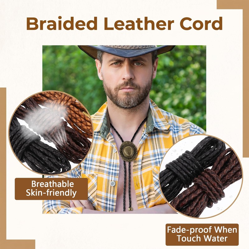 Genuine Leather String Cord, 8M Braided Leather Cord, Bolo Tie