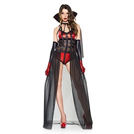 3 PC. Ladies Bloody Vixen Vampire Romper Costume Set - Small/Medium - Black/Red