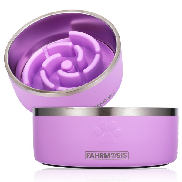 FAHRMOSIS 32 Oz Dog Bowl with Slow Feeder Insert Stainless
