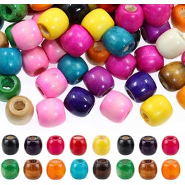 100Pcs Large Hole Barrel Wood Beads, BetterJonny 17 * 16mm Colorful Natural Wooden Spacer Beads Hair Braid Beads for Macrame Rosary Bracelet Jewelry Craft Making