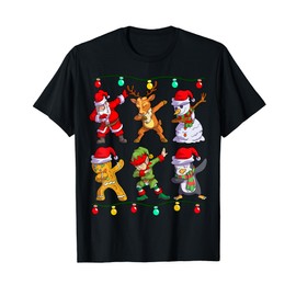Christmas Kids Boys Men Dabbing Santa Elf Deer Friends Xmas T-Shirt, black
