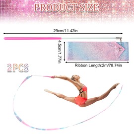 nllkii 2 Pcs Flashing Dance Ribbons with Pink Wand, 78.7 Inch Gymnastics Ribbon Dancer Wand Dancing Ribbon Streamers for Kids, for Talent shows, Artistic Dancing, Baton Twirling