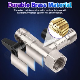 Boltigen RV Winterizing Kit with Brass Nickel Plated 3-Way by-Pass Diverter Valve, 1/2NPT Boat Pump Converter Winterization Kit for Fill Pipes with Antifreeze, 1/2 Barb, 59in Siphone Hose