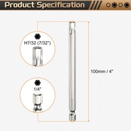 sourcing map 2pcs H7/32 Hex Head Screwdriver Bit 7/32" Flat Tip 1/4" Hex Shank 4" Long Magnetic Hexagonal Screw Drill Bit Wrench Chrome Plated Power Driver Socket