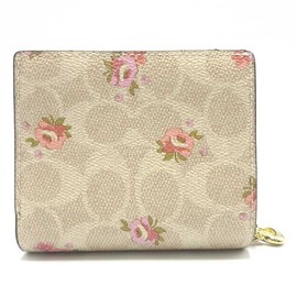Coach FCAR14 Signature Floral Print C Charm Snap Round Zip Wallet Ladies' Wallet, sand multi