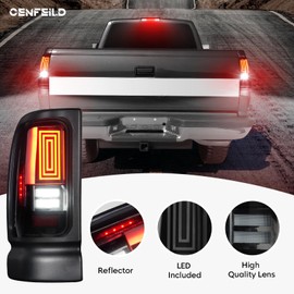 Cenfeild LED Tail Lights Pair + 3rd Third Brake Cargo Lamp Fit for Ram 1500 1994-2001, for Ram 2500 3500 1994-2002, Rear Taillights and High Mount Stop Light Assembly, Smoked Lens, 3 Pcs