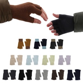 UNDERCONTROL Logo Label Unisex Fall Winter Outdoor Fingerless Half Finger Warmer Touch Screen Casual Gloves Handwarmer Korea (MUSTARD BROWN)